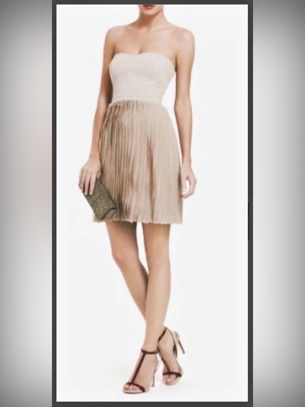 BCBG MAXAZRIA Pleated Mini Dress Beige Taupe Dusty Pink, size 0